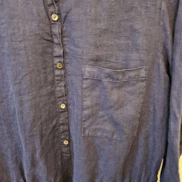 Velvet by Graham & Spencer Large 100% Linen Blue Dress Pocket Front Tie - Picture 9 of 13